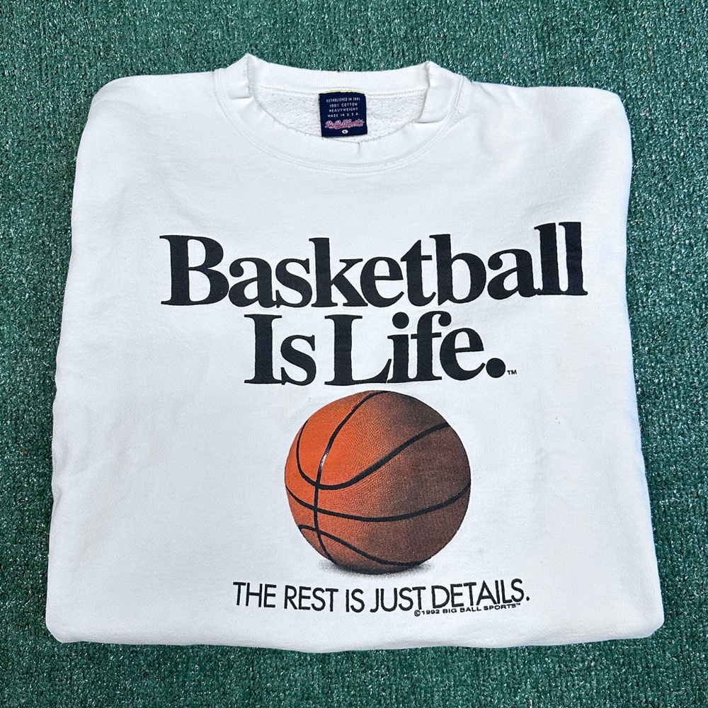 Vintage Basketball Is Life White Crewneck Sweatshirt Size Large